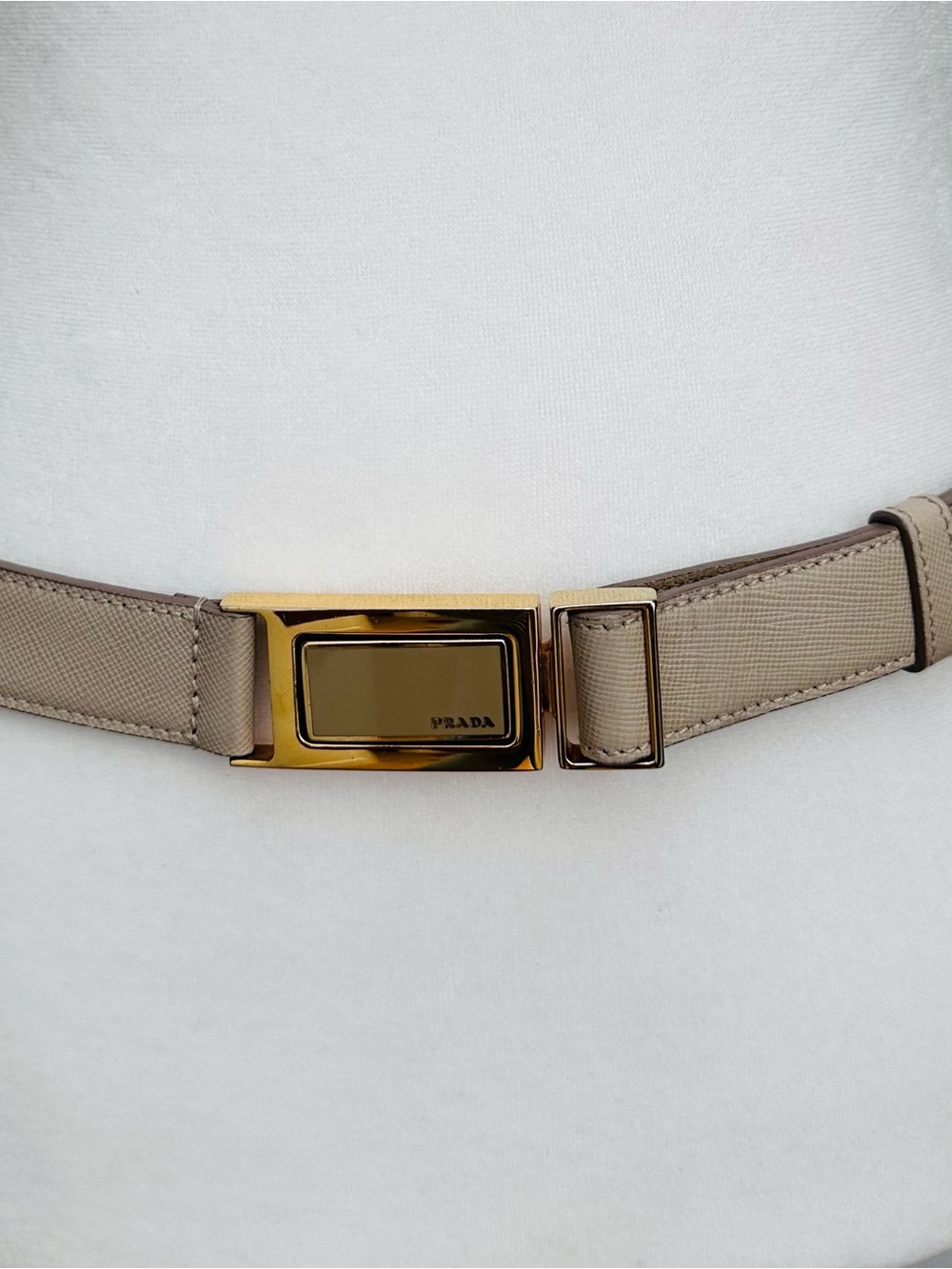Prada Beige Saffiano Leather Belt Bag Strap with Gold-Tone Plaque